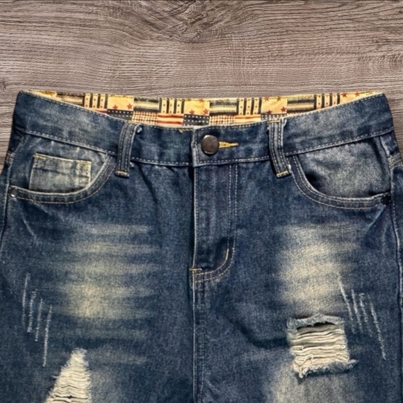 Girls Distressed Ripped Rustic Denim Jeans - Faded Blue Patriotic USA Designer - Picture 3 of 4